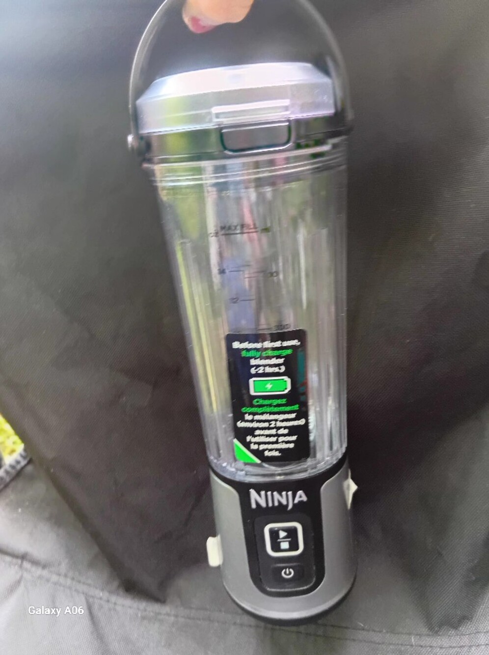 Ninja Clear Blender Cup with Black Trim and Green Label